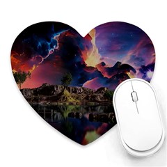 Lake Galaxy Stars Science Fiction Heart Mousepad by Uceng