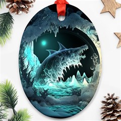 Sculpture Dinosaur Shark Frozen Winter Fantasy Ornament (oval) by Ravend