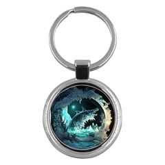 Sculpture Dinosaur Shark Frozen Winter Fantasy Key Chain (round) by Ravend