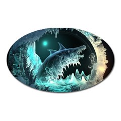 Sculpture Dinosaur Shark Frozen Winter Fantasy Oval Magnet by Ravend