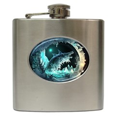 Sculpture Dinosaur Shark Frozen Winter Fantasy Hip Flask (6 Oz) by Ravend