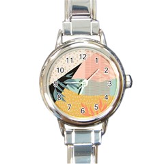 Leaves Pattern Design Colorful Decorative Texture Round Italian Charm Watch by Ravend