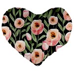 Captivating Watercolor Flowers Large 19  Premium Heart Shape Cushions Front