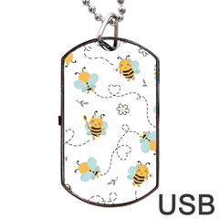 Bee Art Pattern Design Wallpaper Background Print Dog Tag Usb Flash (two Sides) by Ravend