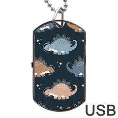 Dino Art Pattern Design Wallpaper Background Dog Tag Usb Flash (two Sides) by Ravend