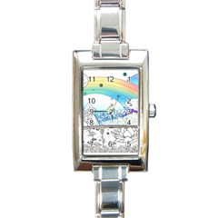 Rainbow Fun Cute Minimal Doodle Drawing Arts Rectangle Italian Charm Watch by Ravend