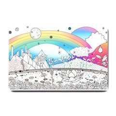 Rainbow Fun Cute Minimal Doodle Drawing Arts Small Doormat by Ravend