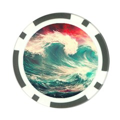 Storm Tsunami Waves Ocean Sea Nautical Nature Painting Poker Chip Card Guard by Ravend