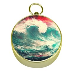 Storm Tsunami Waves Ocean Sea Nautical Nature Painting Gold Compasses by Ravend