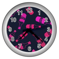 Wine Wine Bottles Background Graphic Wall Clock (silver) by Ravend