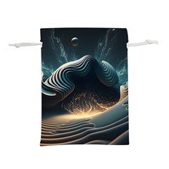 Ai Generated Swirl Space Design Fractal Light Lightweight Drawstring Pouch (m) by Ravend