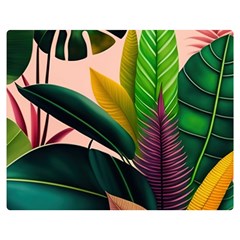 Ai Generated Tropical Leaves Foliage Wallpaper One Side Premium Plush Fleece Blanket (medium) by Ravend