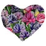 Majestic Watercolor Flowers Large 19  Premium Flano Heart Shape Cushions Back