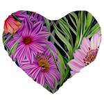 Cheerful Watercolors – Flowers Botanical Large 19  Premium Flano Heart Shape Cushions Front