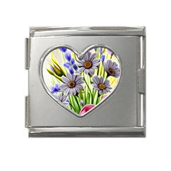 Expressive Watercolor Flowers Botanical Foliage Mega Link Heart Italian Charm (18mm) by GardenOfOphir