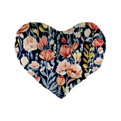 Exquisite Watercolor Flowers And Foliage Standard 16  Premium Flano Heart Shape Cushions by GardenOfOphir