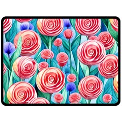 Brilliantly Hued Watercolor Flowers In A Botanical Fleece Blanket (large) by GardenOfOphir