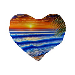 Summer Sunset Surf Standard 16  Premium Flano Heart Shape Cushions by GardenOfOphir