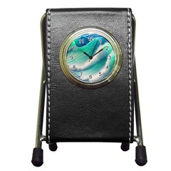Beautiful Abstract Pastel Ocean Waves Pen Holder Desk Clock by GardenOfOphir