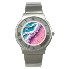 Summer Waves In Pink Ii Stainless Steel Watch by GardenOfOphir