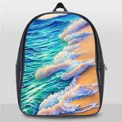 Waves At The Ocean s Edge School Bag (large) by GardenOfOphir