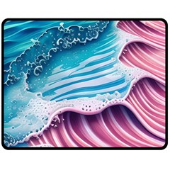 Pink Wave Crashing On The Shore One Side Fleece Blanket (medium) by GardenOfOphir