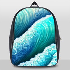 Abstract Waves In Blue And Green School Bag (large) by GardenOfOphir