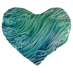 Wave Of The Ocean Large 19  Premium Flano Heart Shape Cushions by GardenOfOphir