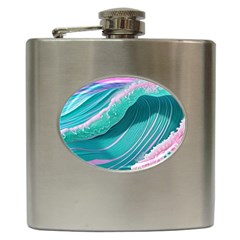 Pink Ocean Waves Hip Flask (6 Oz) by GardenOfOphir