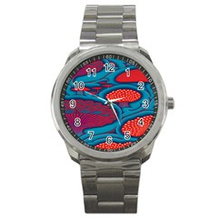 Vintage Ornate Mushroom Leafage Wallpaper Sport Metal Watch