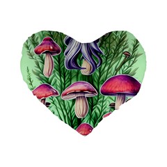 Natural Mushrooms Standard 16  Premium Flano Heart Shape Cushions by GardenOfOphir