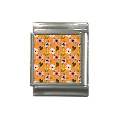 Flower Orange Pattern Floral Italian Charm (13mm) by Dutashop