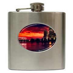 New York City Urban Skyline Harbor Bay Reflections Hip Flask (6 Oz) by Jancukart