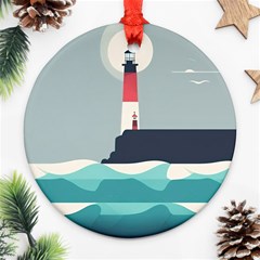 Lighthouse Ocean Nautical Sea Minimal Minimalist Ornament (round) by Pakemis