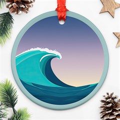 Tsunami Tidal Wave Wave Minimalist Ocean Sea 4 Ornament (round) by Pakemis