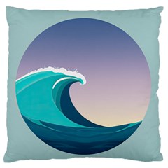 Tsunami Tidal Wave Wave Minimalist Ocean Sea 4 Large Premium Plush Fleece Cushion Case (one Side) by Pakemis