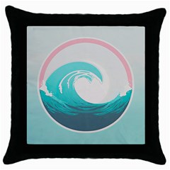 Tidal Wave Ocean Sea Tsunami Wave Minimalist Throw Pillow Case (black) by Pakemis