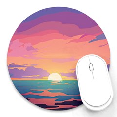 Sunset Ocean Beach Water Tropical Island Vacation 4 Round Mousepad by Pakemis