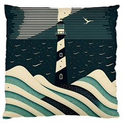 Lighthouse Abstract Ocean Sea Waves Water Blue Large Premium Plush Fleece Cushion Case (one Side) by Pakemis