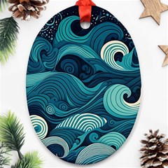 Waves Ocean Sea Abstract Whimsical Abstract Art Ornament (oval) by Pakemis