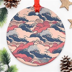 Waves Ocean Sea Water Pattern Rough Seas Ornament (round) by Pakemis