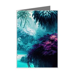 Landscape Nature Digital Art Palm Trees Paradise Mini Greeting Card by Pakemis