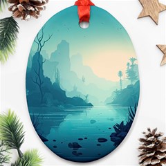 Ai Generated River Forest Woods Outdoors Ornament (oval) by Pakemis