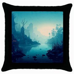 Ai Generated River Forest Woods Outdoors Throw Pillow Case (black) by Pakemis