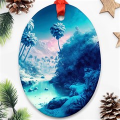 Tropical Winter Frozen Snow Paradise Palm Trees Ornament (oval) by Pakemis