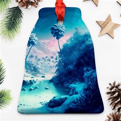 Tropical Winter Frozen Snow Paradise Palm Trees Ornament (bell) by Pakemis