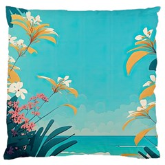 Beach Ocean Flowers Floral Plants Vacation Large Cushion Case (two Sides) by Pakemis