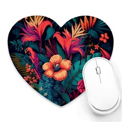 Tropical Flowers Floral Floral Pattern Pattern Heart Mousepad by Pakemis