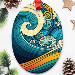 Waves Wave Ocean Sea Abstract Whimsical Abstract Art Ornament (oval) by Pakemis