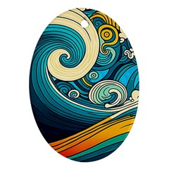 Waves Wave Ocean Sea Abstract Whimsical Abstract Art Oval Ornament (two Sides) by Pakemis